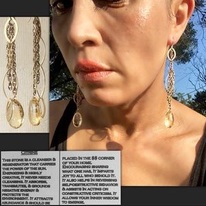 Genuine Citrine Long Teardrop Earrings, 14k Gold